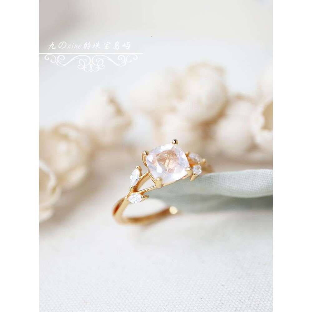 Gentle Atmosphere" Leaf Cross Hollow Natural Pink Quartz Earrings Versatile Necklace Light Luxury Ring Gift for Women