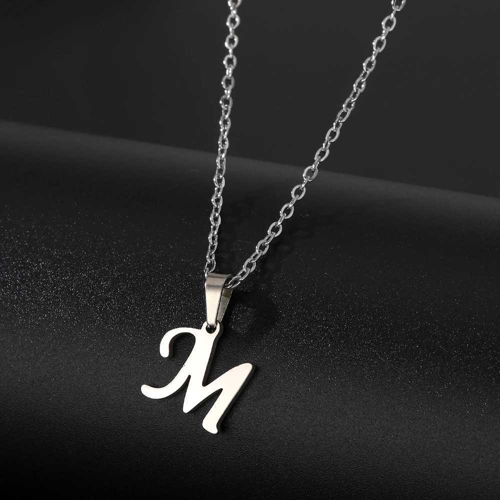 Stainless Steel English Alphabet 26 A-Z Letter Necklace Pendant for Women Men Capital Initial Name Necklace Birthday Gift W250618