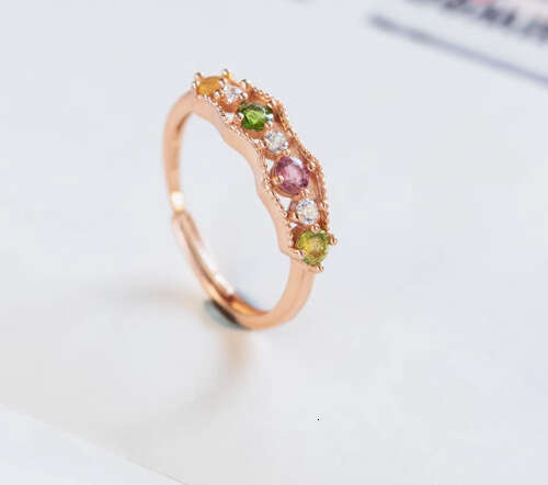 New High Imitation Tourmaline Open for Women, Light Luxury Niche High-end Sense Colorful Gemstone Ring, Fashionable and Unique Index Finger Ring