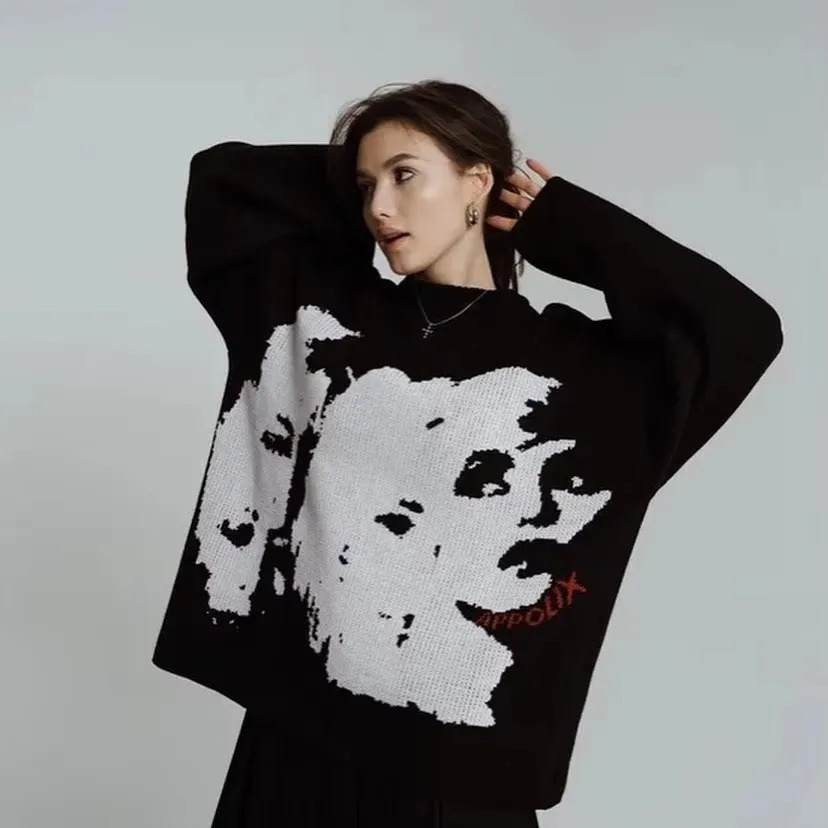 Men Women unisex jumper goth abstract Knitted Sweater Harajuku Fashion Loose Tops Casual Streetwear Pullover Y2K vintage Winter 250617