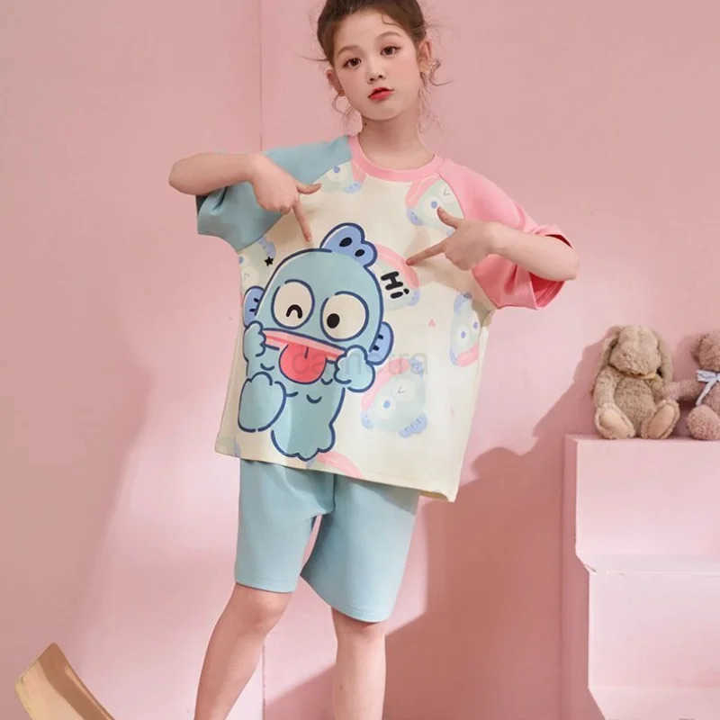 Sanrio Hangyodon Short Sleeve Childrens Pajama Set Cartoon Anime Accessories Printed Summer Thin Two Piece Set Home Clothes Set XJ250618XJ250618