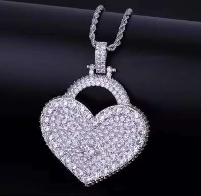 Newest Luxury 14k Gold Silver Iced Blinged Out Heart Shape Moissanite Pendant Charms Hip Hop Neck Necklace