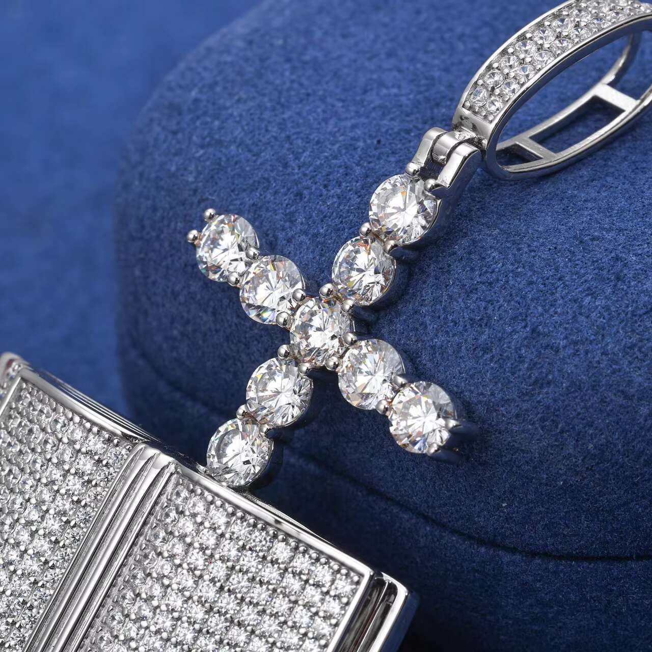 925 Solid Iced Blinged out Moissanite Cross Pendant Necklace Unique Bible Prayer Design in Hip Hop Style