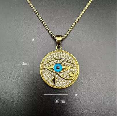 New Trendy 14k Gold Egypt Eye of Horus Pattern round Pendant Necklace with Moissanite for Mens Womens Wear