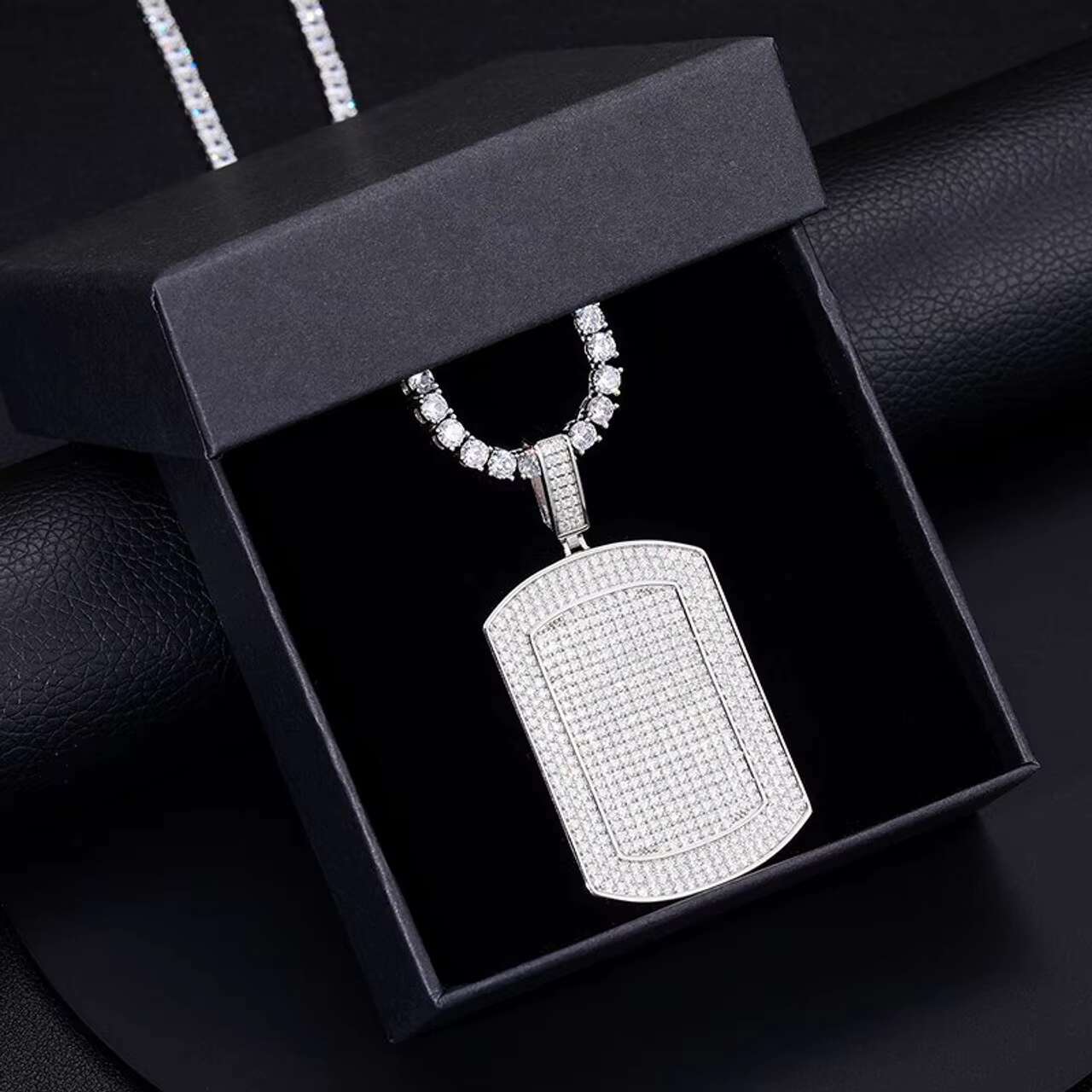 Trendy Military Style Moissanite Pendant Charm Sterling Silver Hip Hop Chain Necklace Durable Stylish Accessory