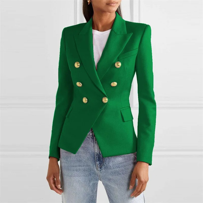 HIGH STREET White Blazer Women 2025 Slim Jacket Womens Fitting Metal Lion Buttons Double Breasted Female Pink 4XL 250613Z