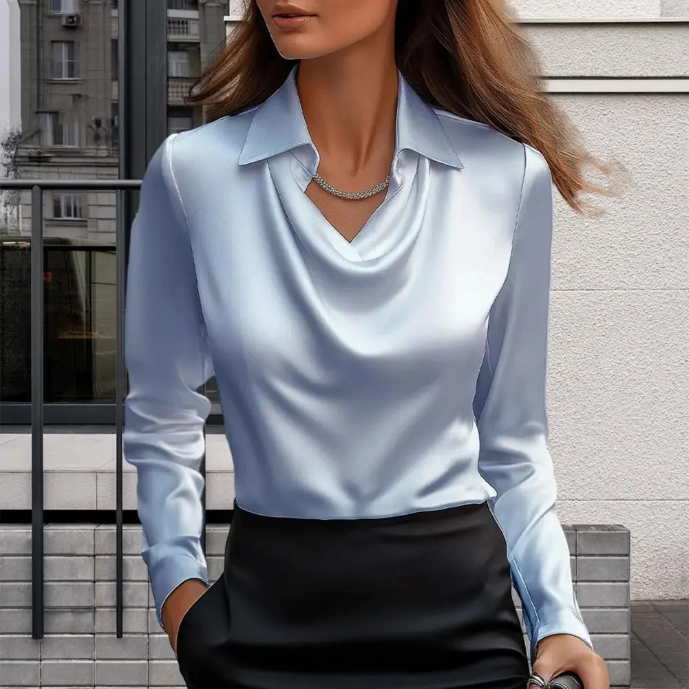 Satin Women Shirt Vintage Long Sleeve Blouse Silk Elegant Womens Tops Commuting y White Autumn Female Clothing 250617
