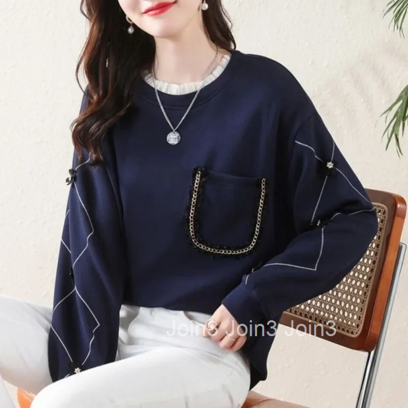 Womens Sweatshirts Cotton Female Top Basic Round Neck Pullovers Long Sleeve Y2k Style Vintage Matching Nice Color Casual Kpop E