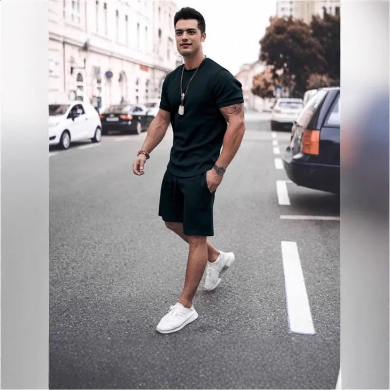 Men Suits European and American Summer Foreign Trade Youth Clothes with Shortsleeved Tshirt Sports Casual 250614