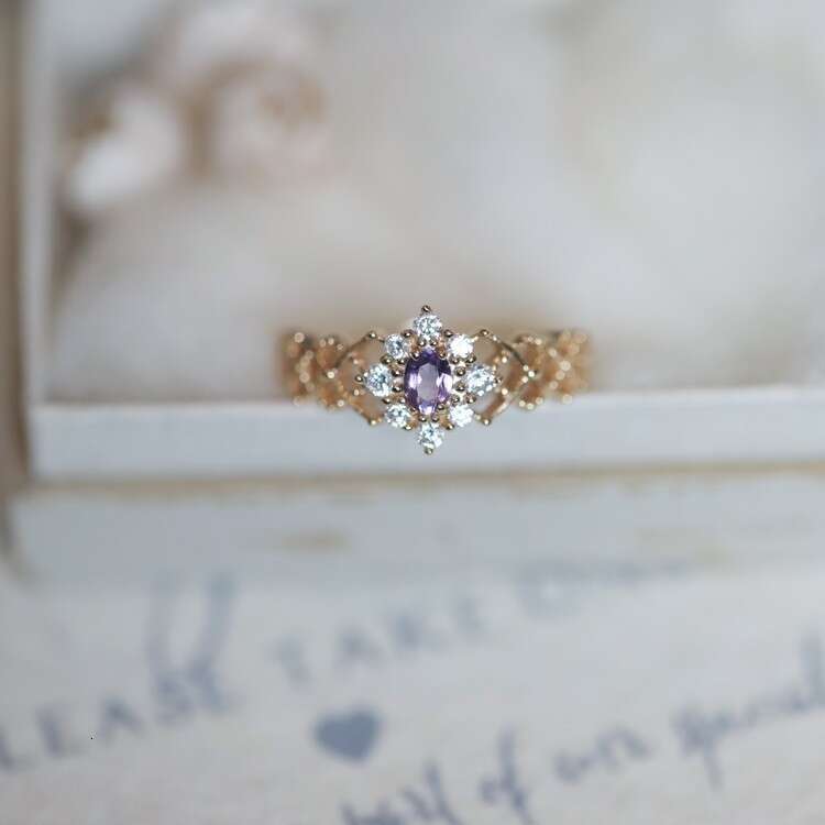 Medea Sweet and Exquisite Same Style Palace High Imitation Natural Amethyst Light Luxury Versatile Gold-Plated Ring