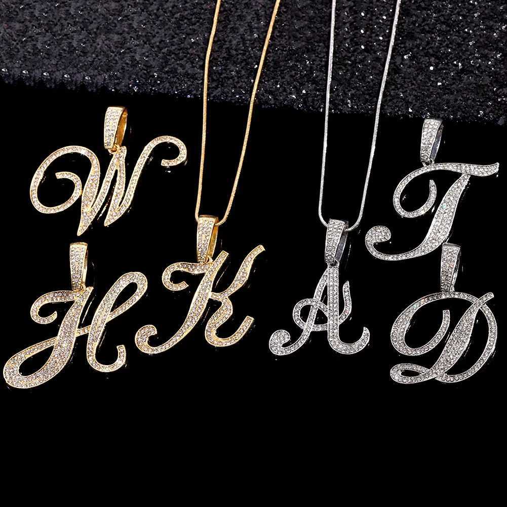 Bling Iced Out Paved Rhinestone Cursive Letter Pendant Necklace For Women Fashion A-Z Initial Letter Rope Chain Necklace Jewelry W250618