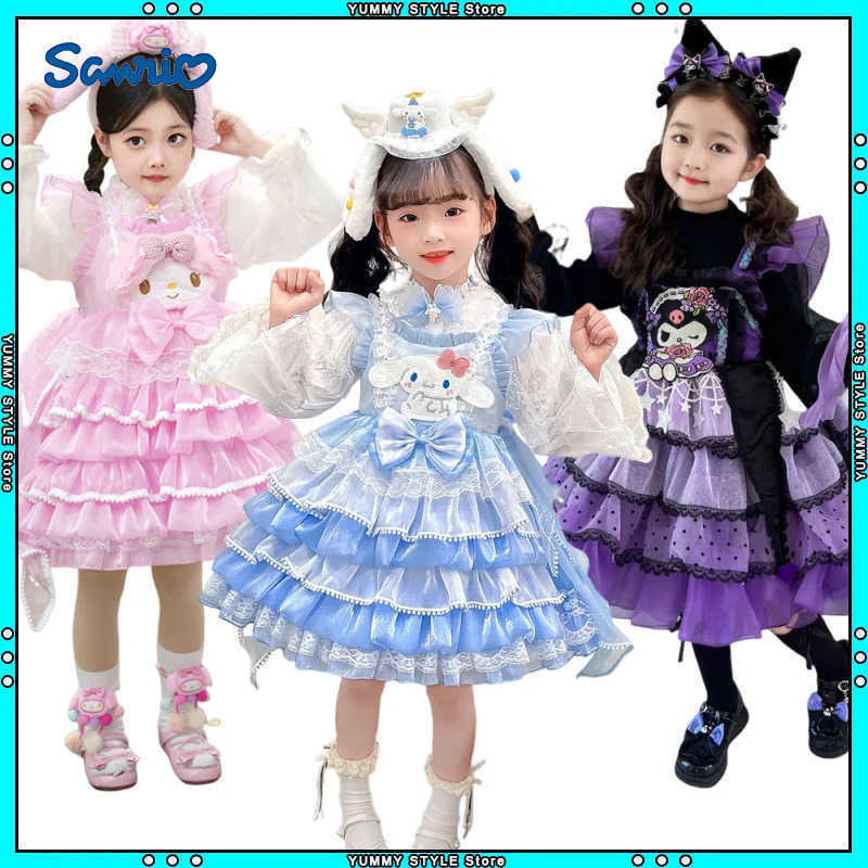 Sanrio Cartoon Kuromi Melody Cinnamoroll Dress Girls Kawai Lolita Princess Skirt Four Season Slip Dress Cosplay Party Costume Kids GiftXJ250618