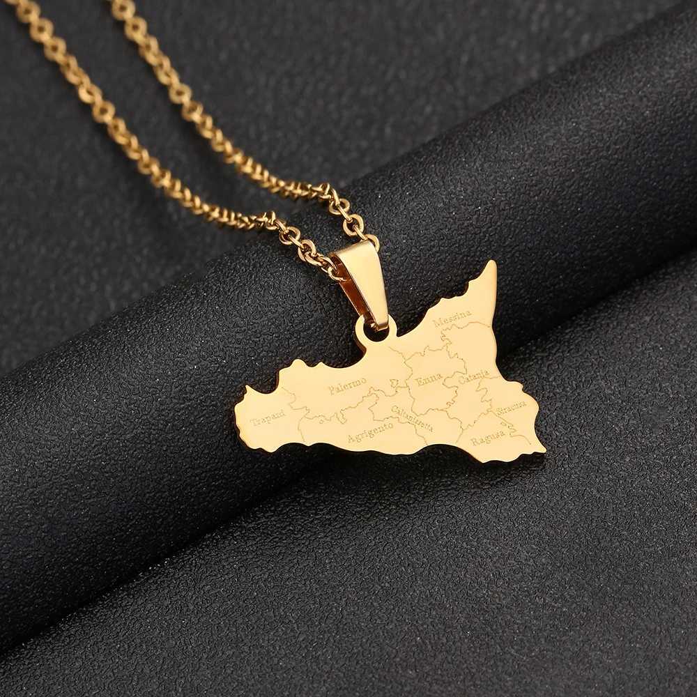 Italy Sicily Map Cities Name Pendant Necklace Stainless Steel For Women Men Gold Silver Color Fashion Italian Sicily Jewelry W250618