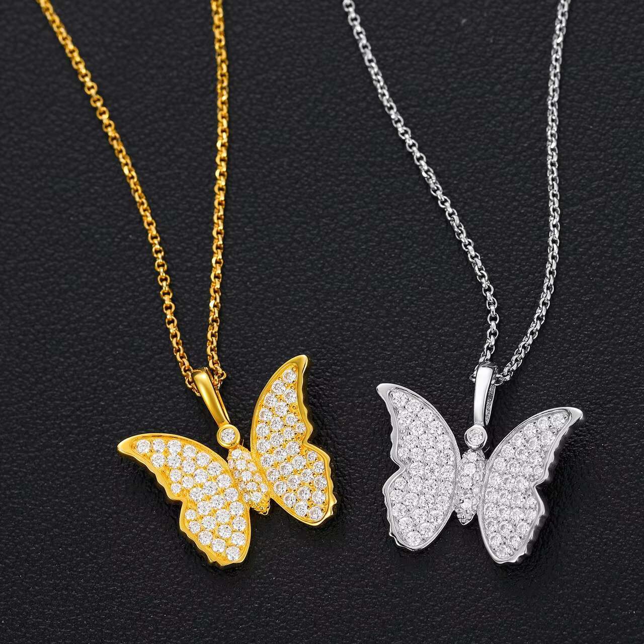 Luxury Womens 925 Iced Blinged Moissanite Necklace Elegant Butterfly Pendant Solid Casual Fashion Jewelry New Design