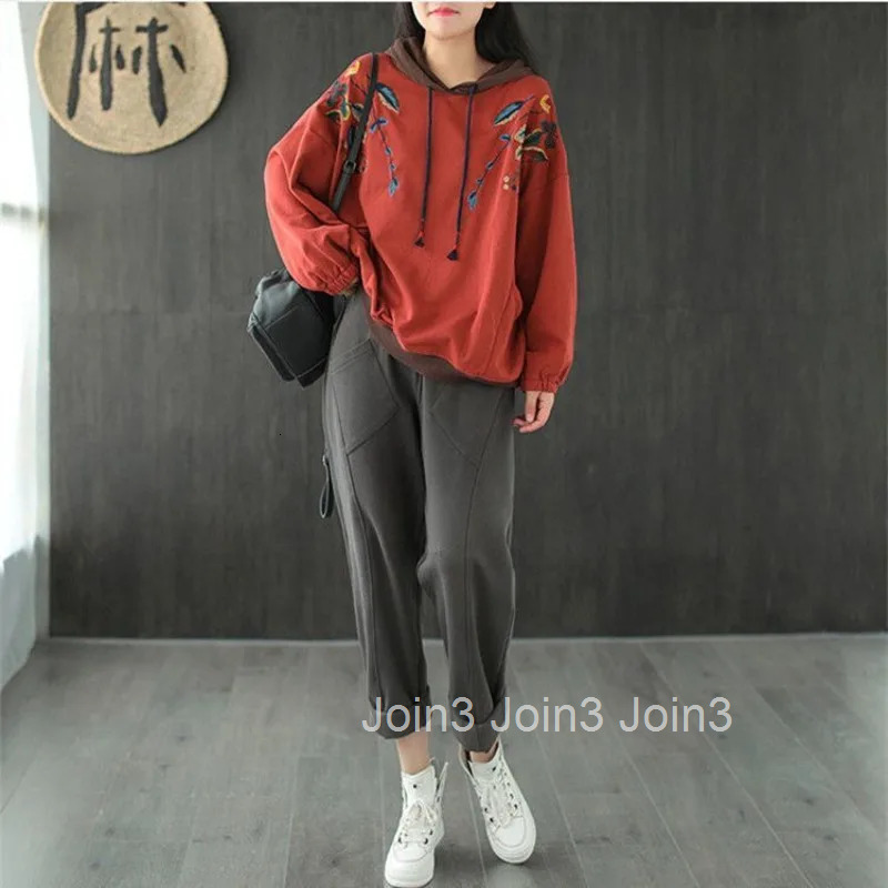 Red Hoodies Hip Hop Embroidered Hooded Top Grunge 2025 Womens Sweatshirt Baggy Sport Loose with Orint on Emo Xxl Woman Clothing