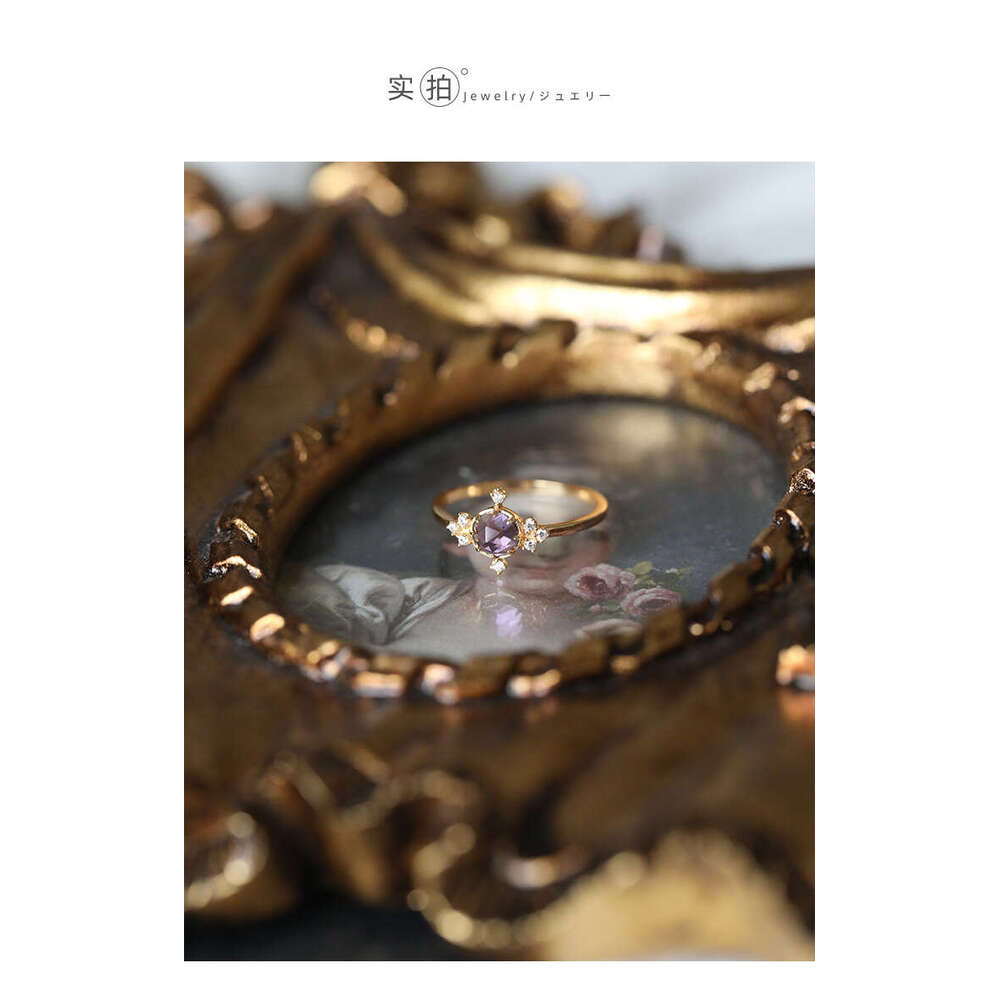 Dreamy Fairy-Like Cute and Lively Natural Amethyst Exquisitely Inlaid with Sparkling Diamonds Light Luxury Ring