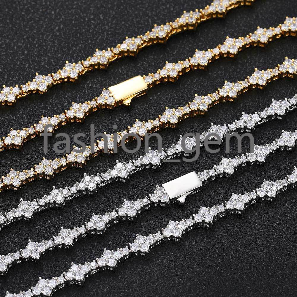 6.5mm Iced Out VVS Diamond Flower Shape Tennis Chain Hip Hop Jewelry 925 Sterling Silver Moissanite Tennis Chain Necklace