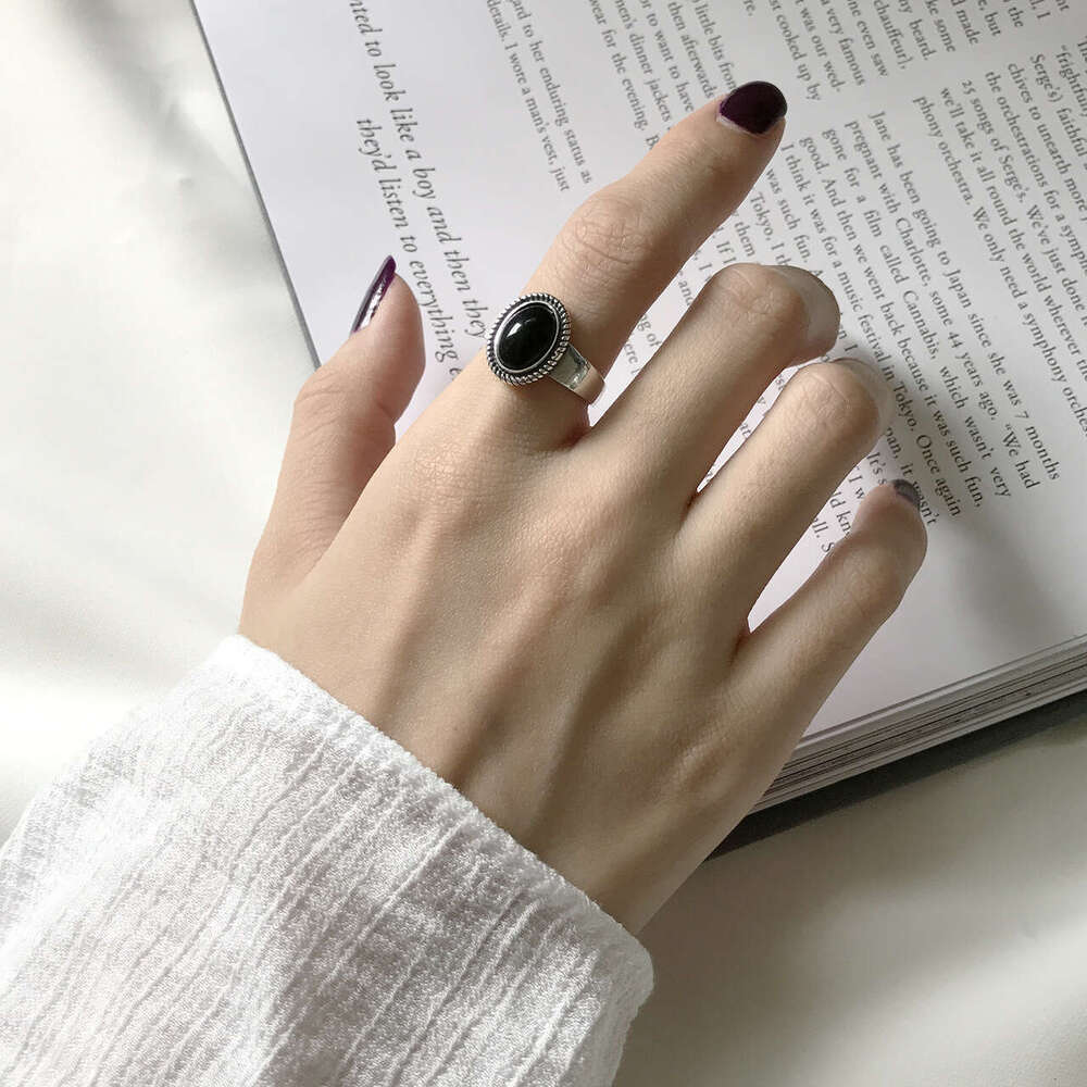 2023 Live Hot Sale Dark Law Chinese Style Super Cool Black Onyx Minimalist Korean and Japanese Light Luxury Handsome Ring