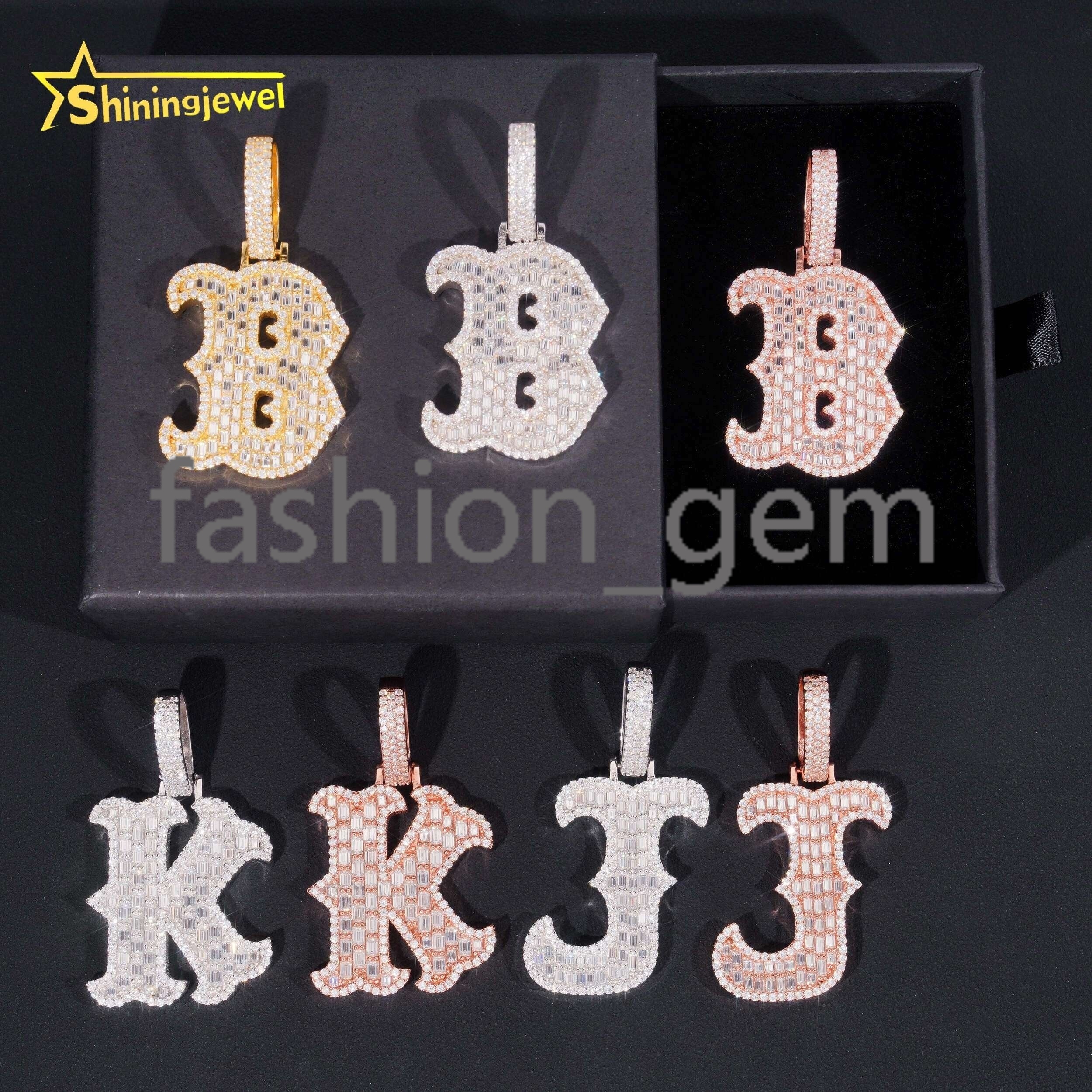 Moissanite Bling Jewelry 925 Silver Mens Diamond Letter Initial Iced Out Hip Hop Moissanite Pendant