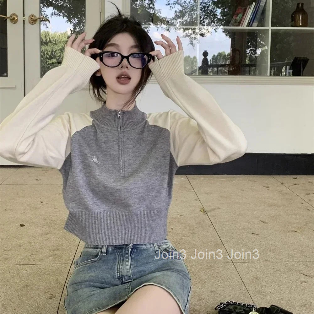 Womens Sweater Pullovers Crop Knit Tops for Woman Black Short Zip-up Jersey Aesthetic Trend 2025 Designer Korean Luxury Crochet