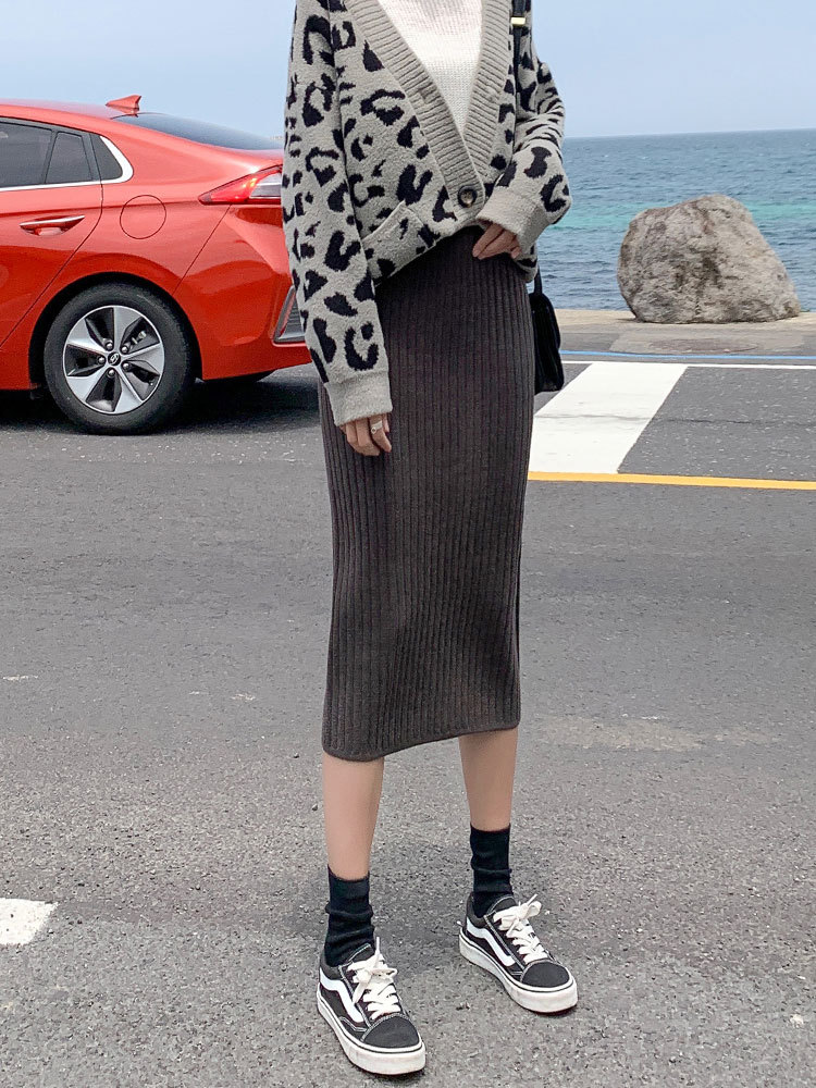 MM299 New mid-length split woolen one-step skirt high waist slimming hip skirt