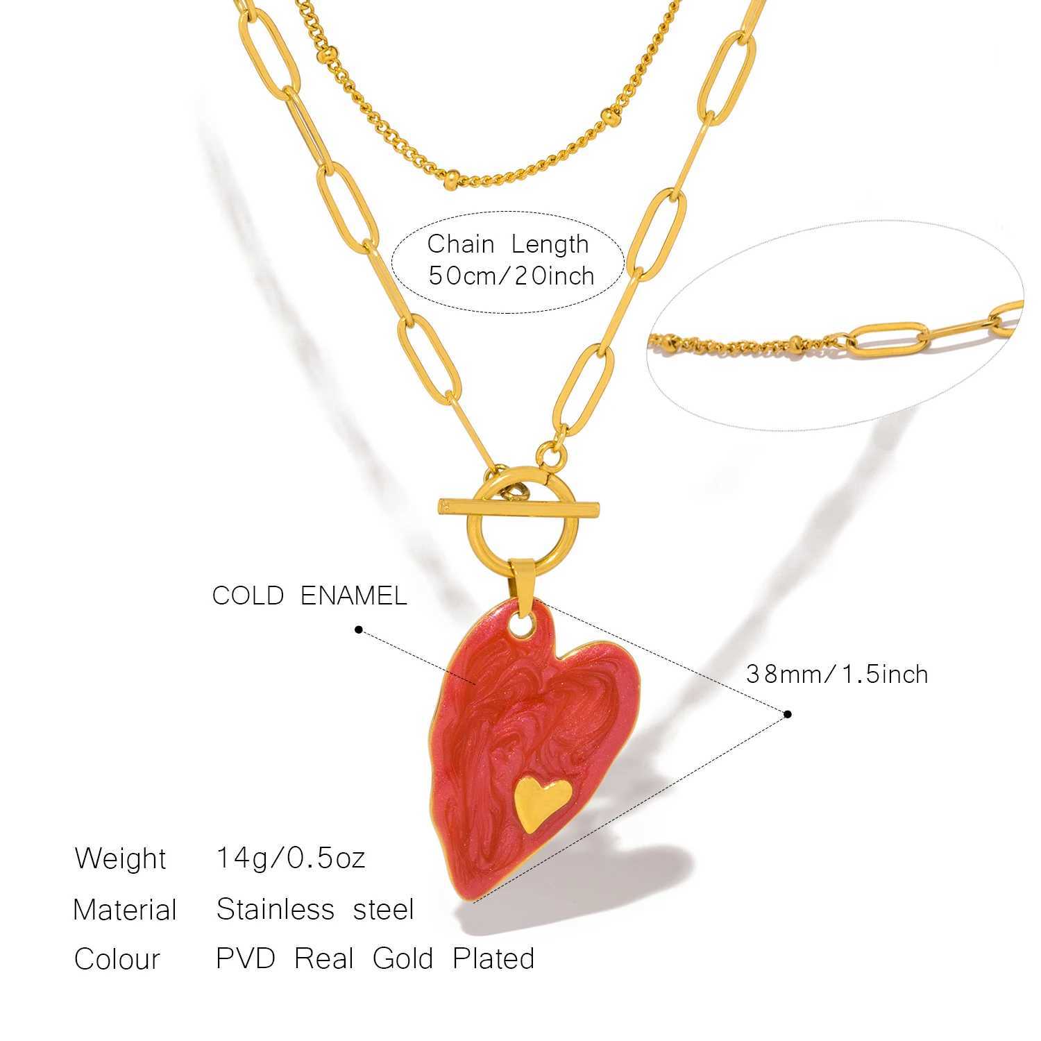 UHBINYCA Colorful Heart-shaped Pendant Necklace for Women Cool Hip-hop Style Stainless Steel Cold Enamel Personalized Jewelry W250618