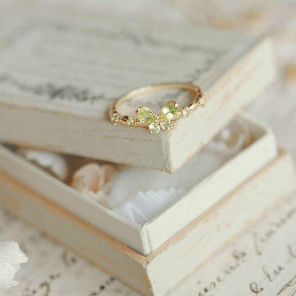 Love's Rain Butterfly Mini Exquisite Fresh High Imitation Natural Peridot Light Luxury Versatile Ring Silver Needle Earrings Necklace