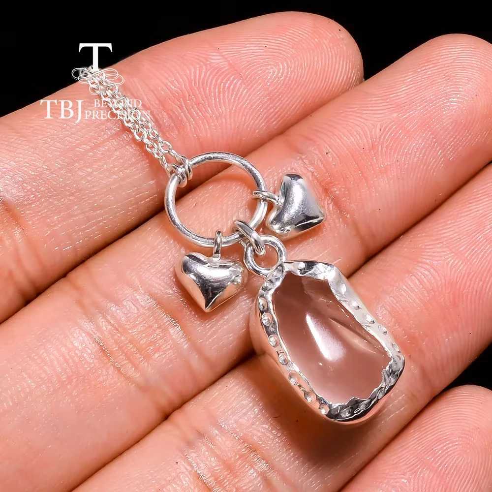 925 pure silver natural Rose Quartz rough gemstone necklace fresh and simple design suitable for everyday jewelry W250618