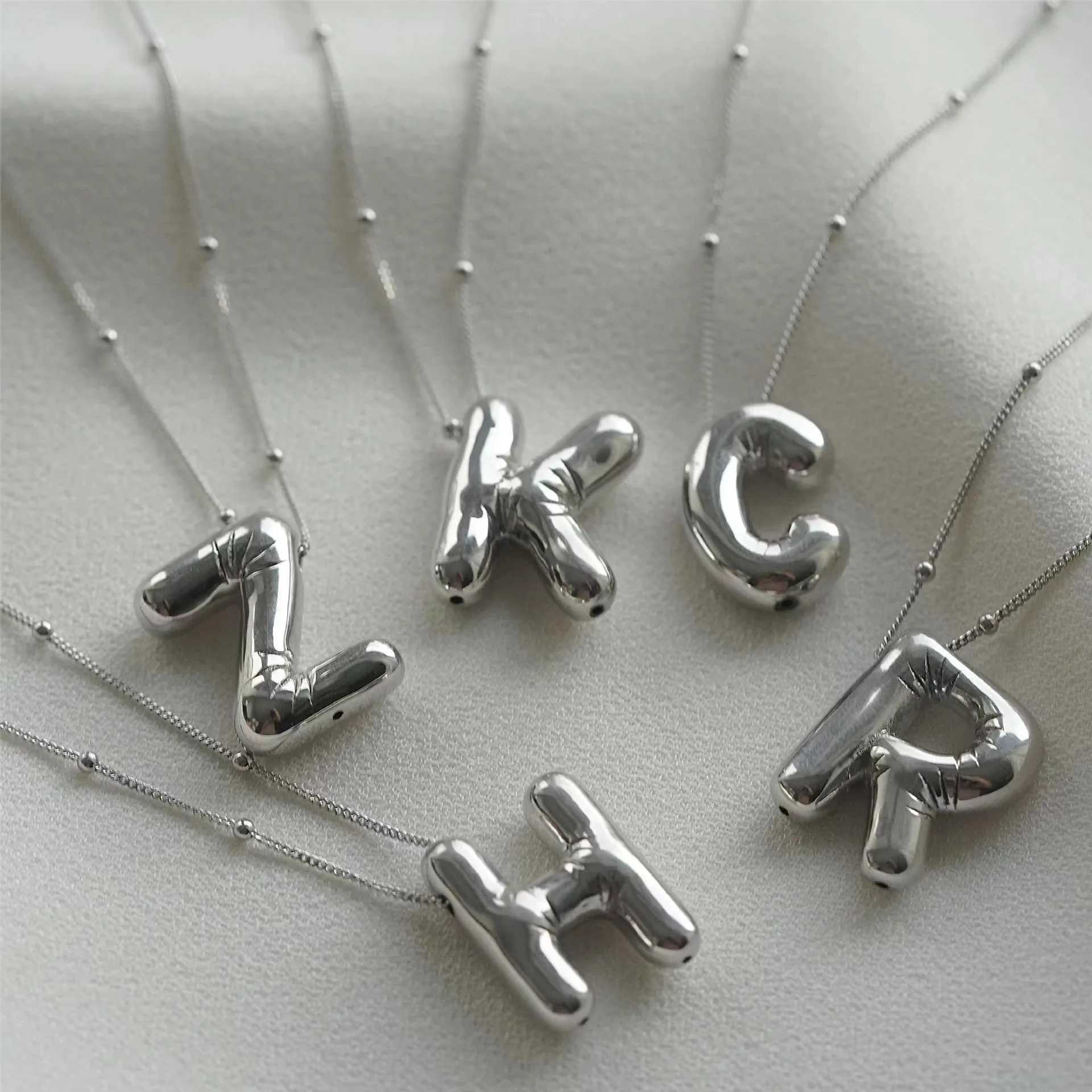 Party Balloon Bubble Alphabet Letter Pendant Necklaces for Women Silver Color Stainless Steel Initials Name Customized Jewelry W250618