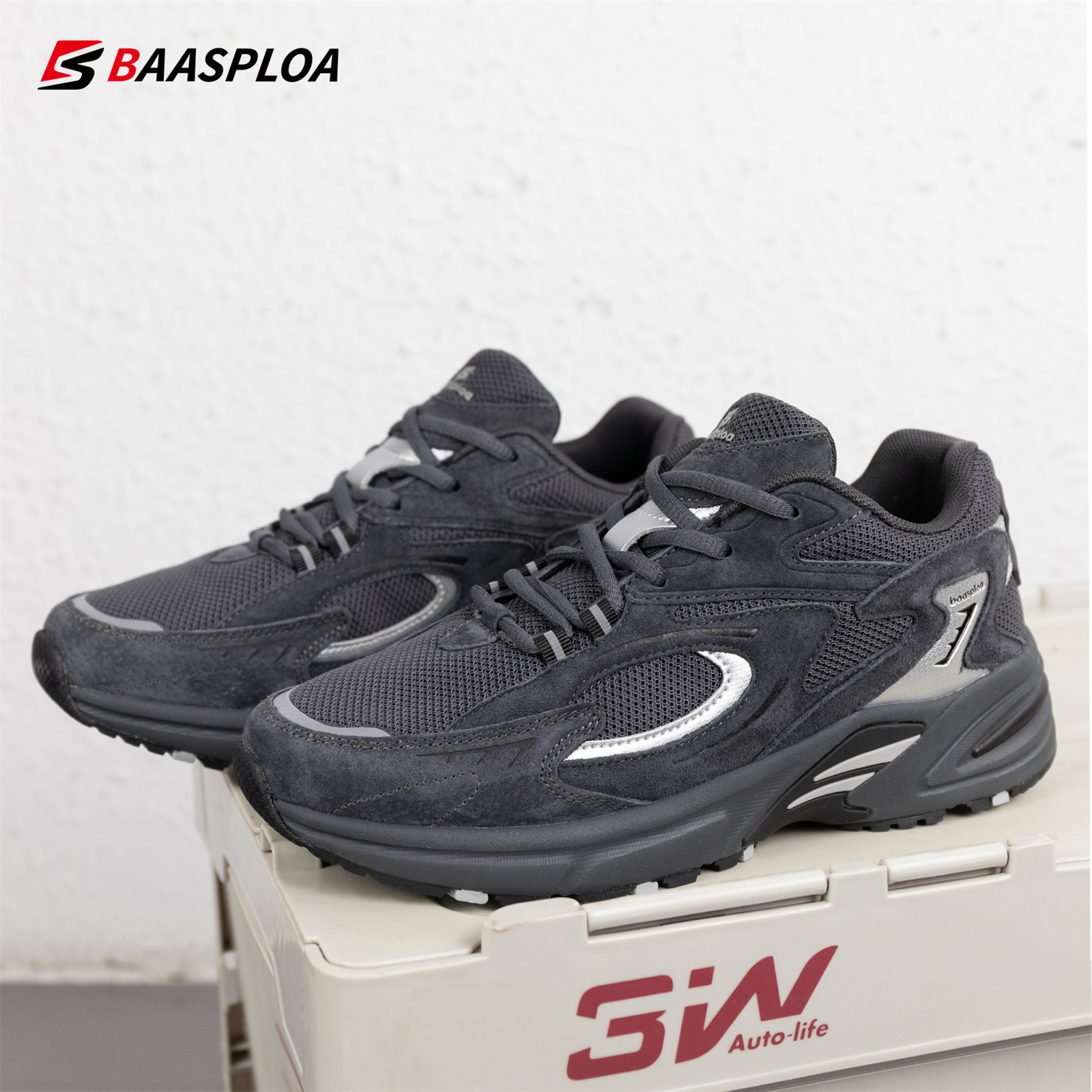 Baasploa Men Casual Sneakers New Mesh Breathable Retro Sport Shoes Male Comfort Lightweight Soft Walking Sneakers