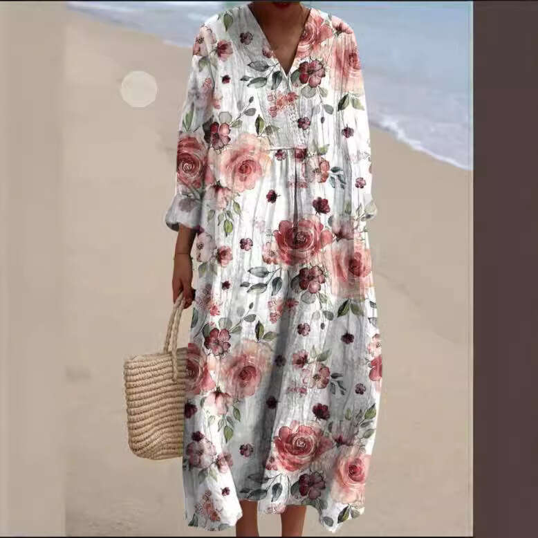 New Autumn Plus Size V-Neck Creative Casual Loose Long Sleeve Dress B5