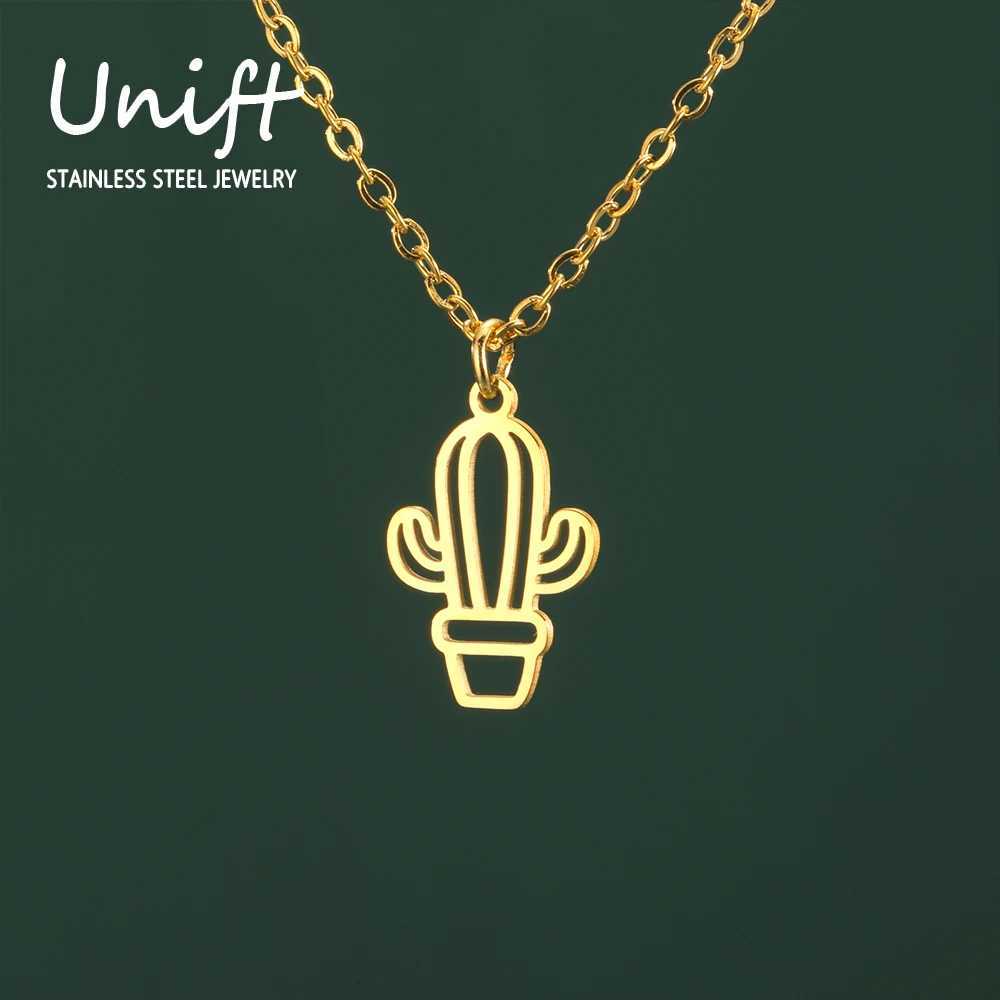 Unift Tiny Cactus Necklace for Women Desert Plant Nature Life Inspired Trendy Minimalist Stainless Steel Jewelry Birthday Gift W250618