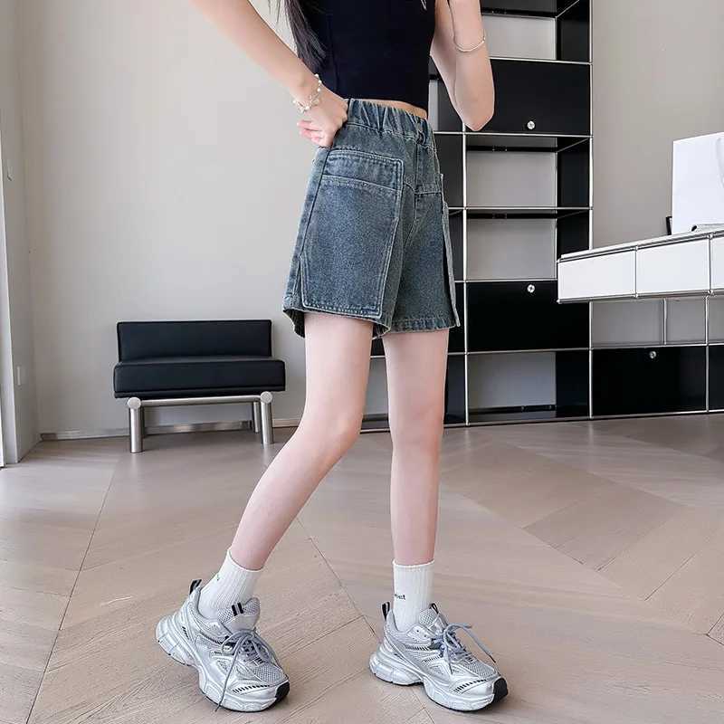 Girls summer work shorts 2025 new fashion jeans casual sports shorts 5-15 years oldC250617