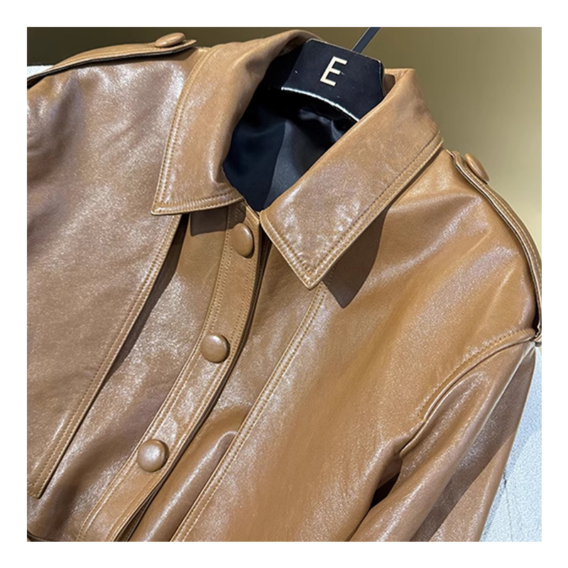 Spring new Hong Kong style locomotive leather windbreaker, genuine leather sheepskin fashionable lace up mid length leather suit top