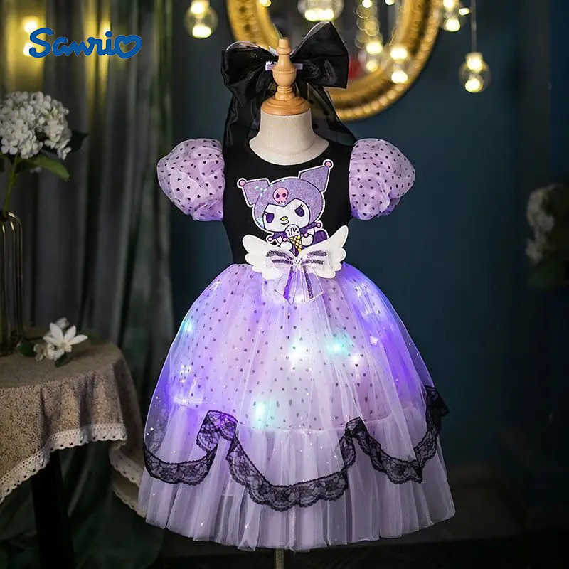 Sanrio The new Sanrio series Kuromi girls summer soft and comfortable skin-friendly fashion cartoon versatile cute mesh princess dressXJ250618