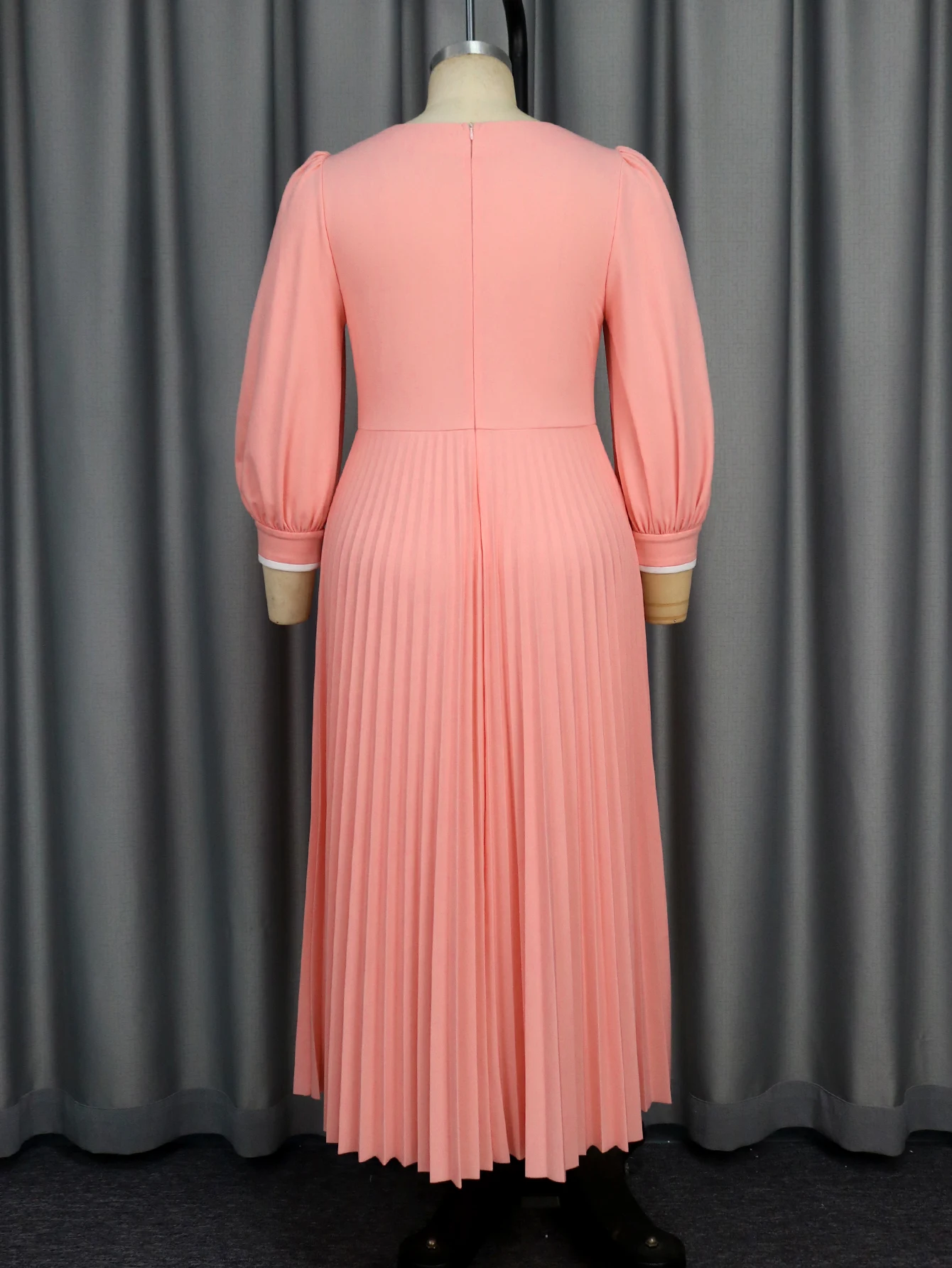 Women's Sweet Pink Long Pleated Dresses Square Neck Buttoms A-line Party Evening Lady Gowns