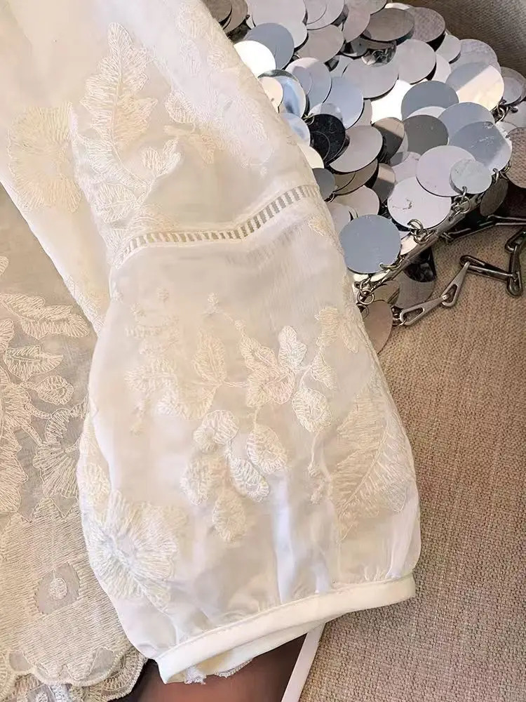 Flower Embroidery Chic Lace Splicing Tangsuit Button Shirts Women Jackets Chinese Cheongsam Hanfu Vintage Thin Coats Summer 250613