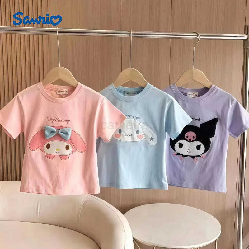 Sanrio Kuromi Childrens T-shirt My melody cartoon cute print versatile summer cotton breathable short sleeve top wholesale XJ250618XJ250618