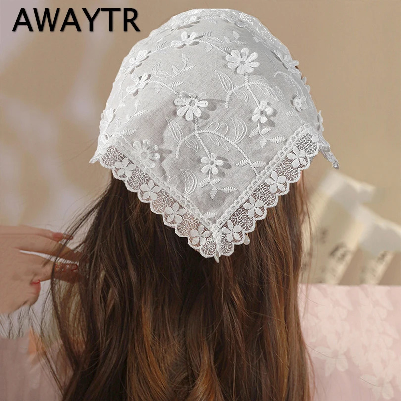 AWAYTR Floral Print Hair Scarf Bohemia Bandana White Hair Band Colorful Butterflies Triangle Scarf Kerchief Women Girl Headscarf 250617