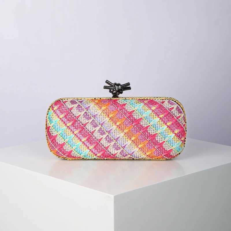 Fashion New Womens Straw Style Colorful Woven Clutch Bags Hand Weaving Summer Beach Bag Cross Chain Large Evening Purse Z250618
