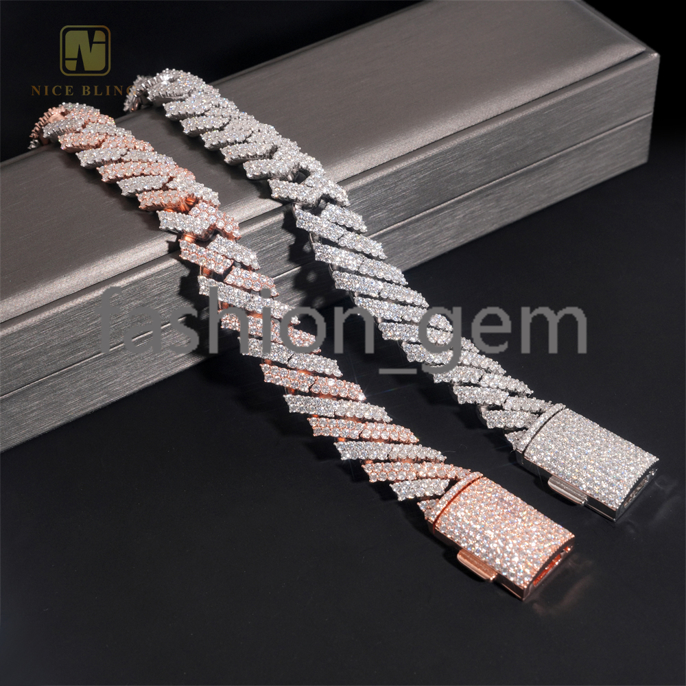 Hot Selling Hip Hop Style 925 Sterling Silver Iced Out Moissanite Diamond Cuban Link Chain Bracelets
