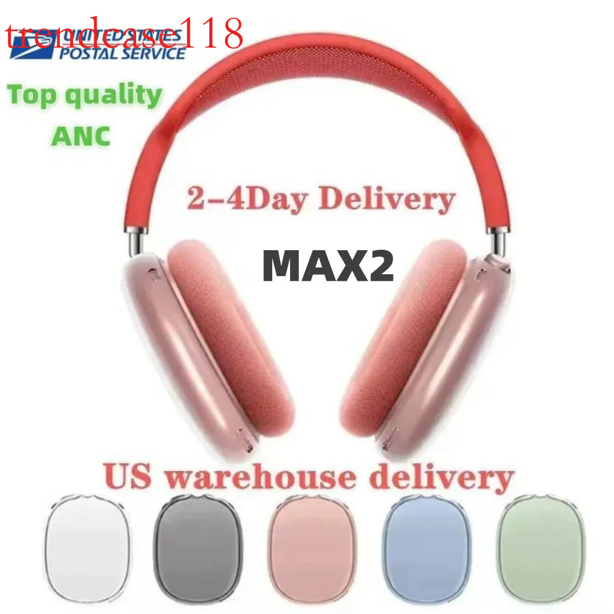 For Apple Max ANC Metal bluetooth Headphone Accessories Transparent TPU Solid Silicone Waterproof Protective case Headphones Pro 2 Headset cover Case