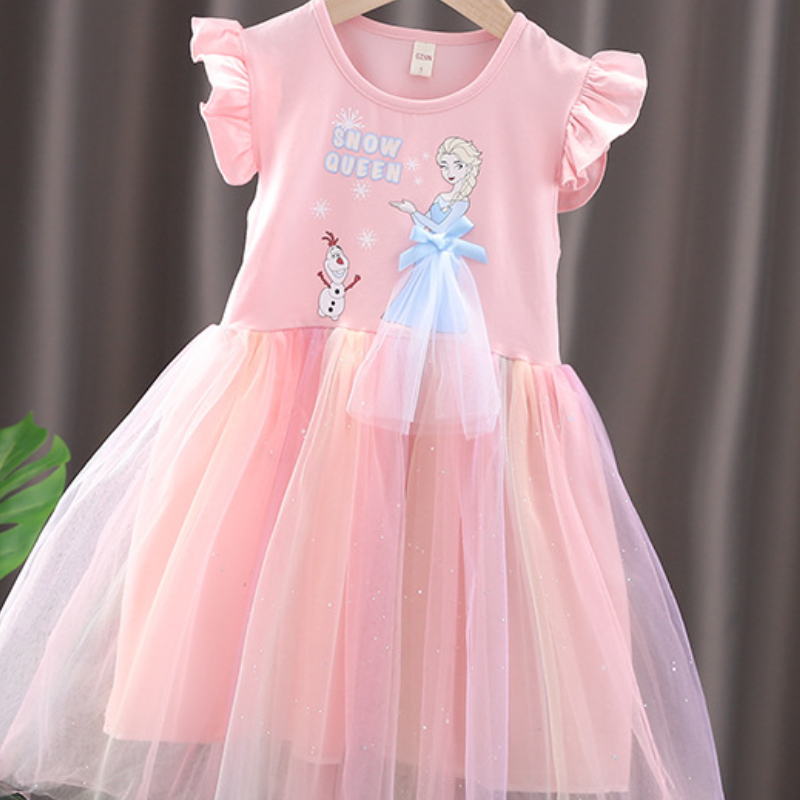 DISNEY infant designer clothes summer clothes Frozen dress for girls Summer children's skirt Puff-sleeve princess Elsa Skirt Netting Princess Dre