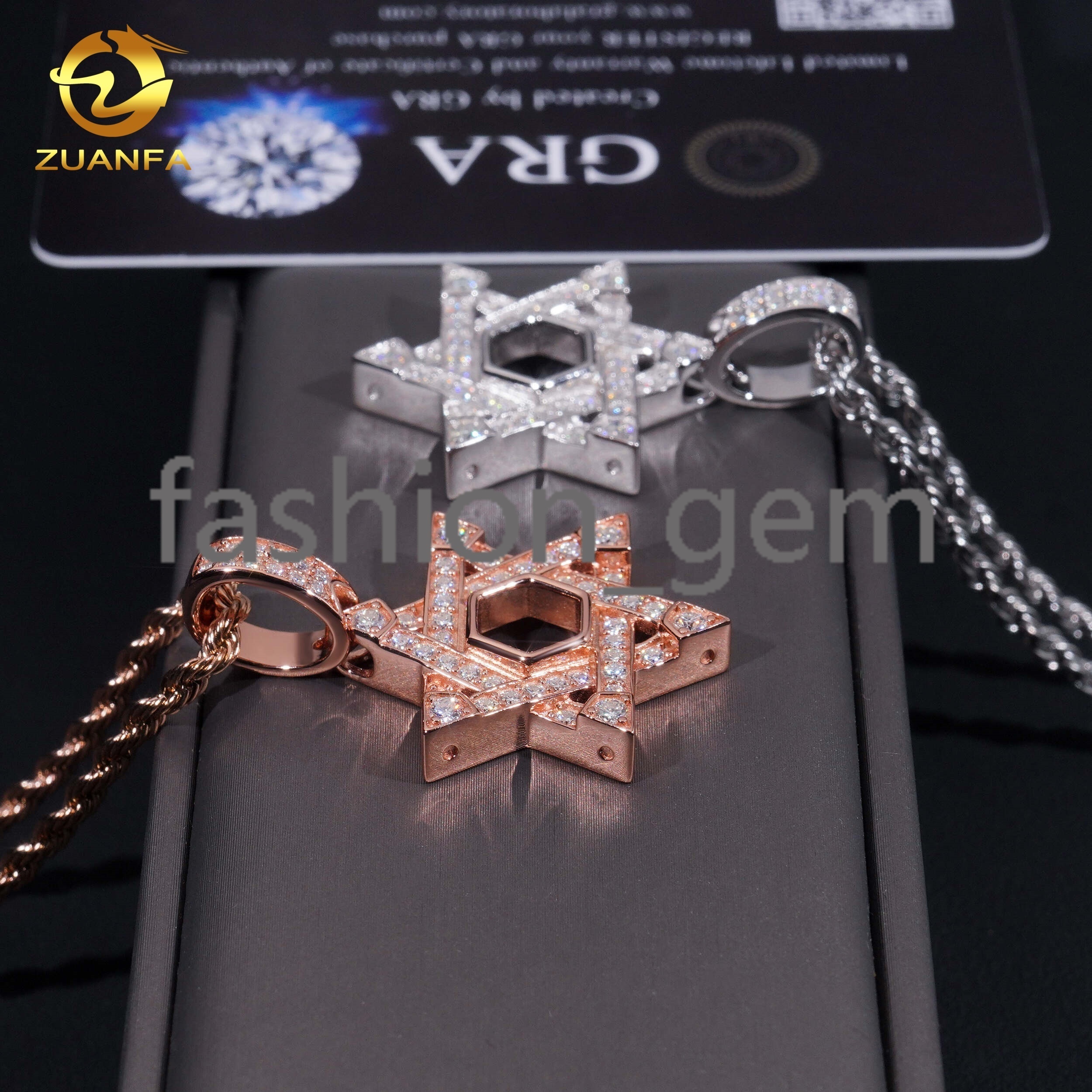Fast Shipping Iced Out Moissanite Hip Hop Jewelry David Star Pendant Sterling Silver 925 Moissanite Charm Pendant Best Gift