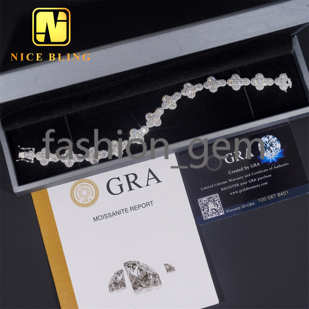 New Design Jewelry Silver 925 VVS Round Moissanite Cuban Link Diamond Chain Hip Hop Bracelet