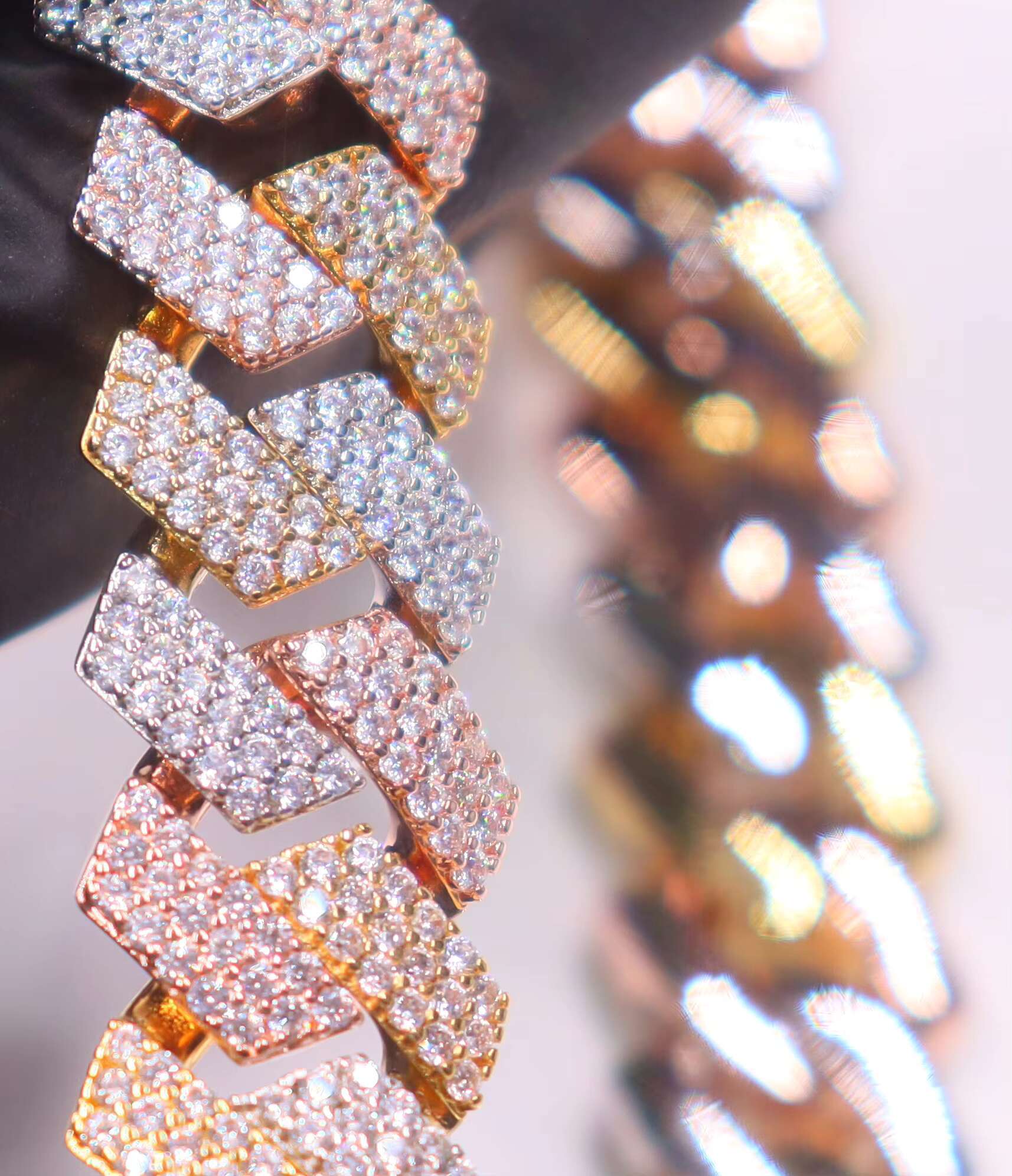Wholesale Vvs Moissanite Three Color Rose Gold Silver Gold Plated Miami 13mm Cuban Link Chain for Men Women