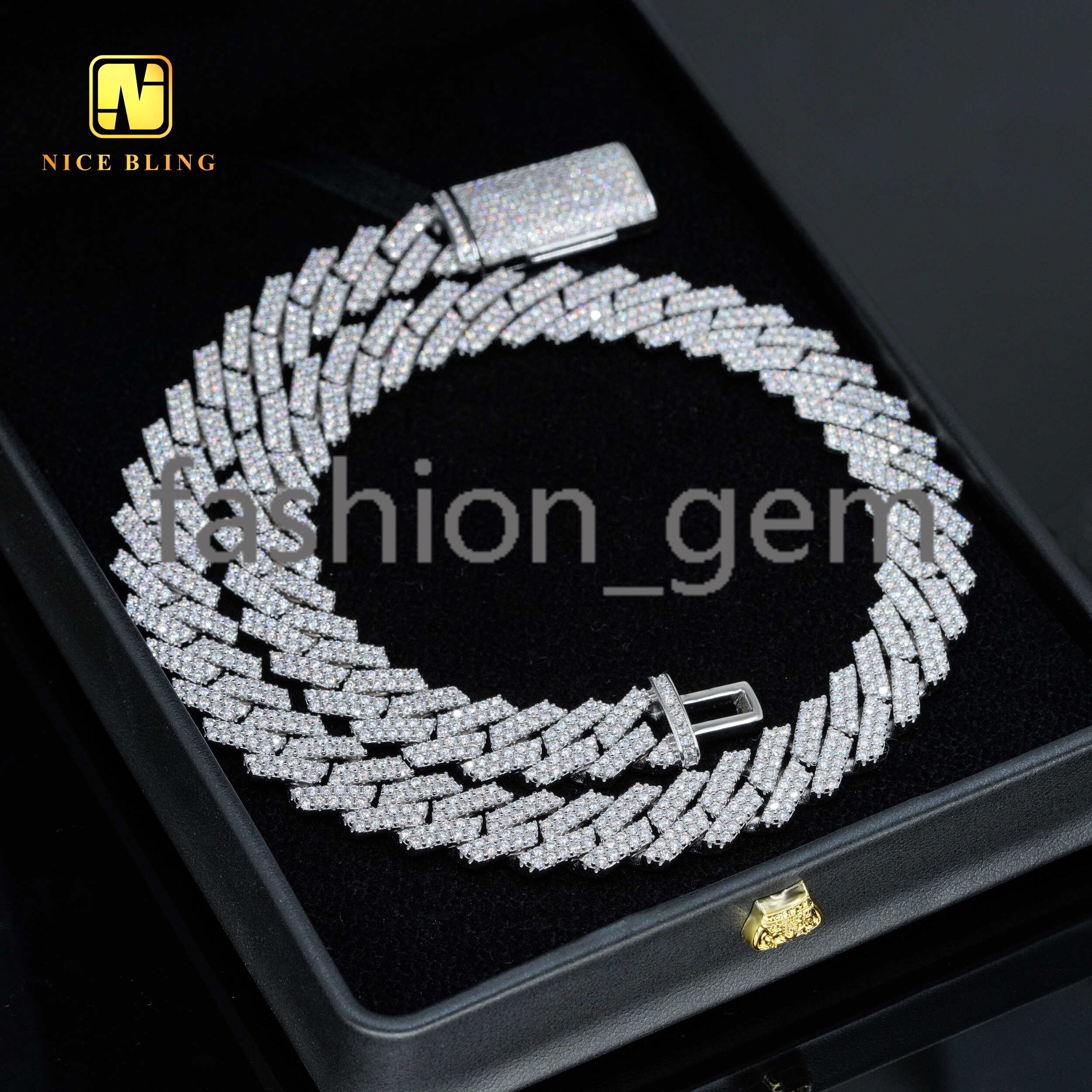 Icy Cuban Link Necklace Rhodium Plated 925 Silver Moissanite Cuban Chains Hip Hop 13mm 15mm Cuban Chain Bracelet for Men Women