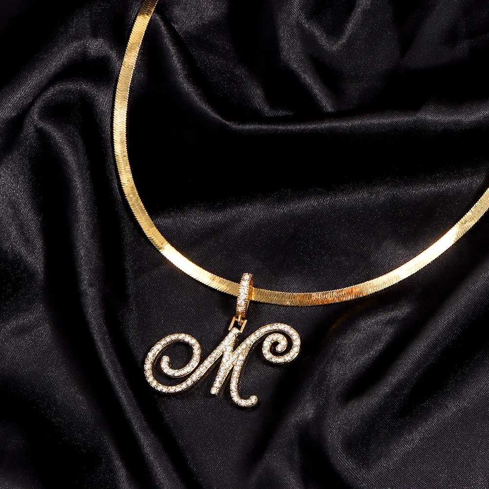 A-Z Initial Bling Cursive Letter Necklace for Women and Girls Gold Plated Snake Chain Alphabet Pendant Clavicle Necklaces Collar Jewelry W250618