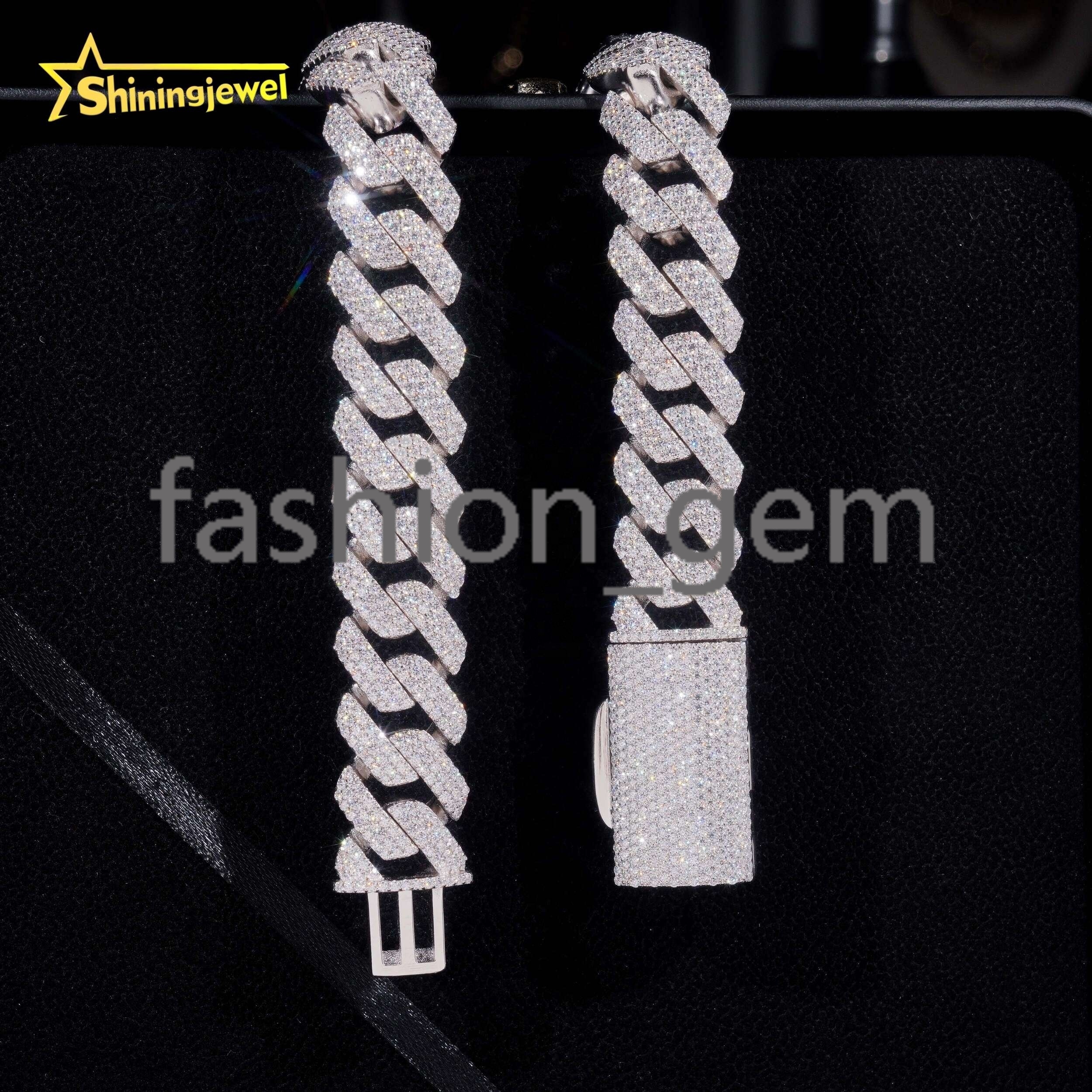 GRA Certificate Solid Hip Hop 20mm Iced Out Mens Miami 925 Silver Moissanite Cuban Link Chain