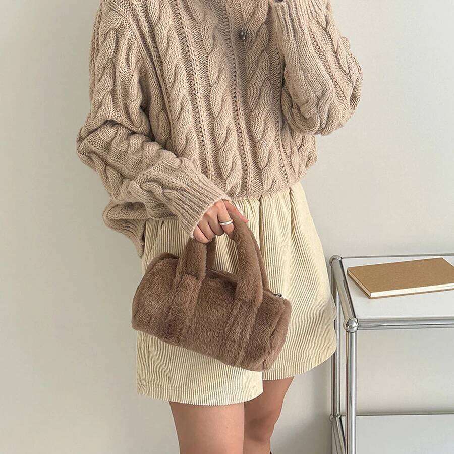 Autumn/Winter Cylinder Handbag Female Ins Fashion Boston Hand Plush Bag Stylish Soild Color Clutch Purse Bolso Mujer Sac A Main